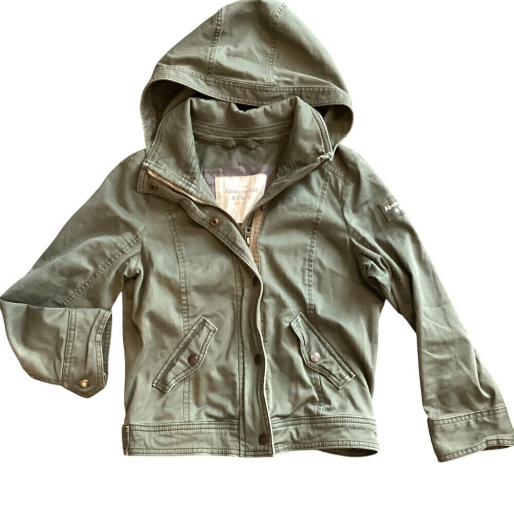 Abercrombie & Fitch Army Green/Khaki Hooded Full Zip Jacket Kids L‎ #319G